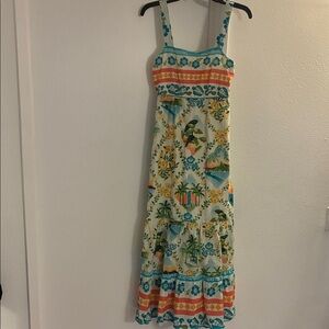 FARM for Anthropologie Multicolor Tropical Maxi Dress Small Petite